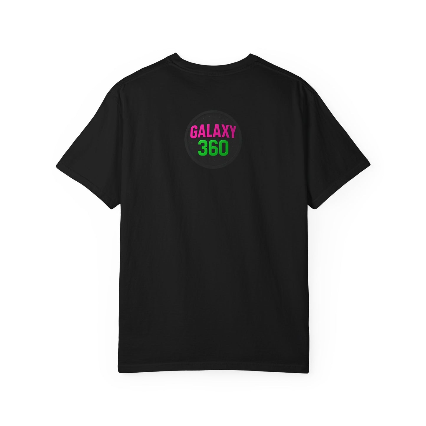 "Iconic Comedy" T-Shirt — Retro Bubble Text Tee with Galaxy 360 Back Logo