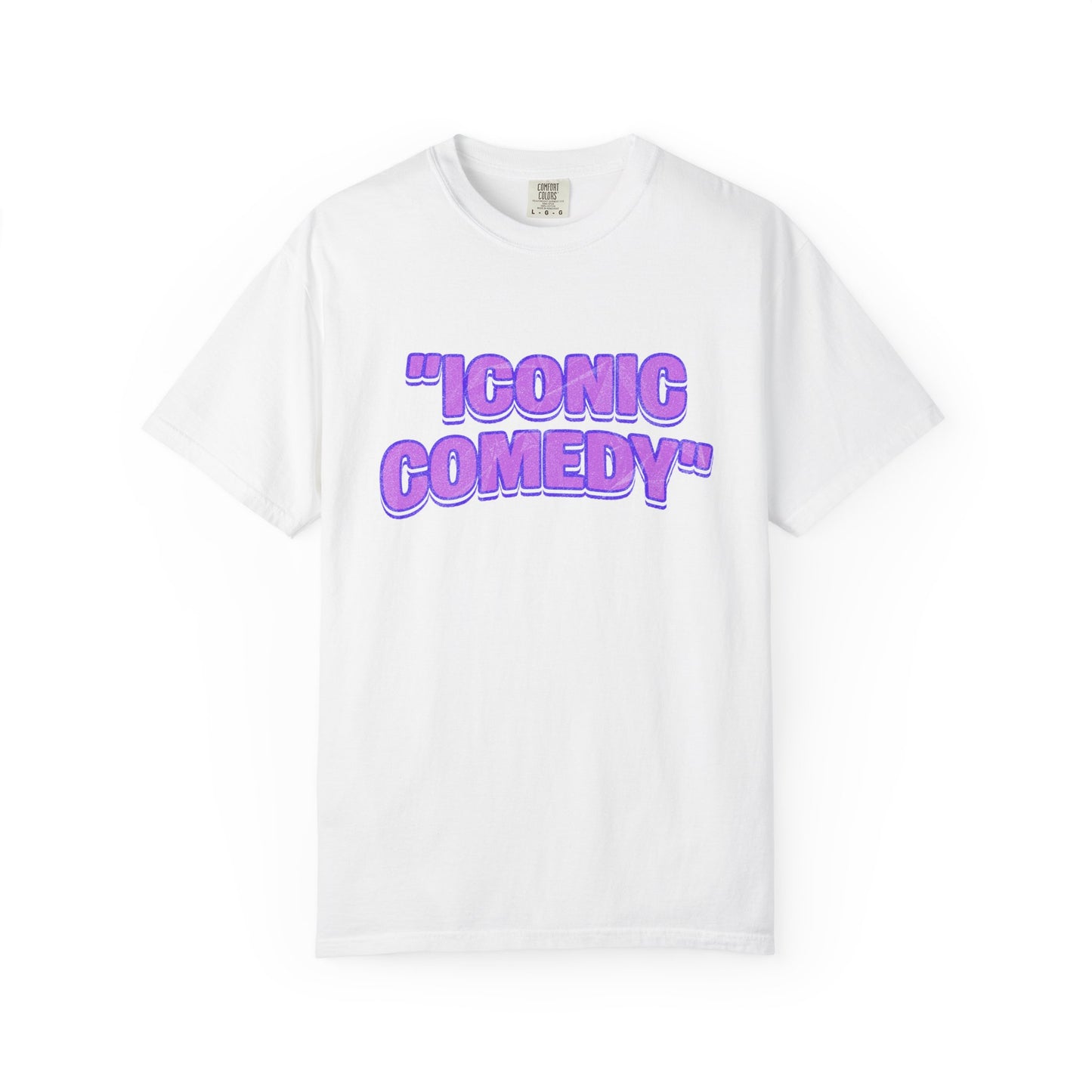 "Iconic Comedy" T-Shirt — Retro Bubble Text Tee with Galaxy 360 Back Logo
