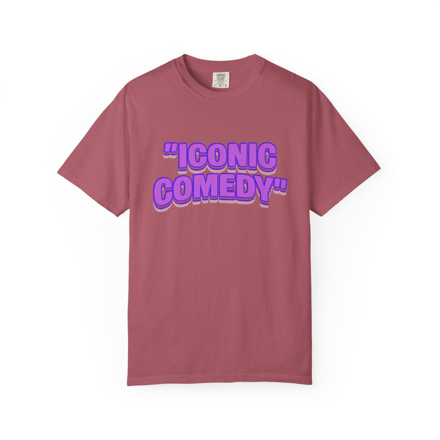 "Iconic Comedy" T-Shirt — Retro Bubble Text Tee with Galaxy 360 Back Logo