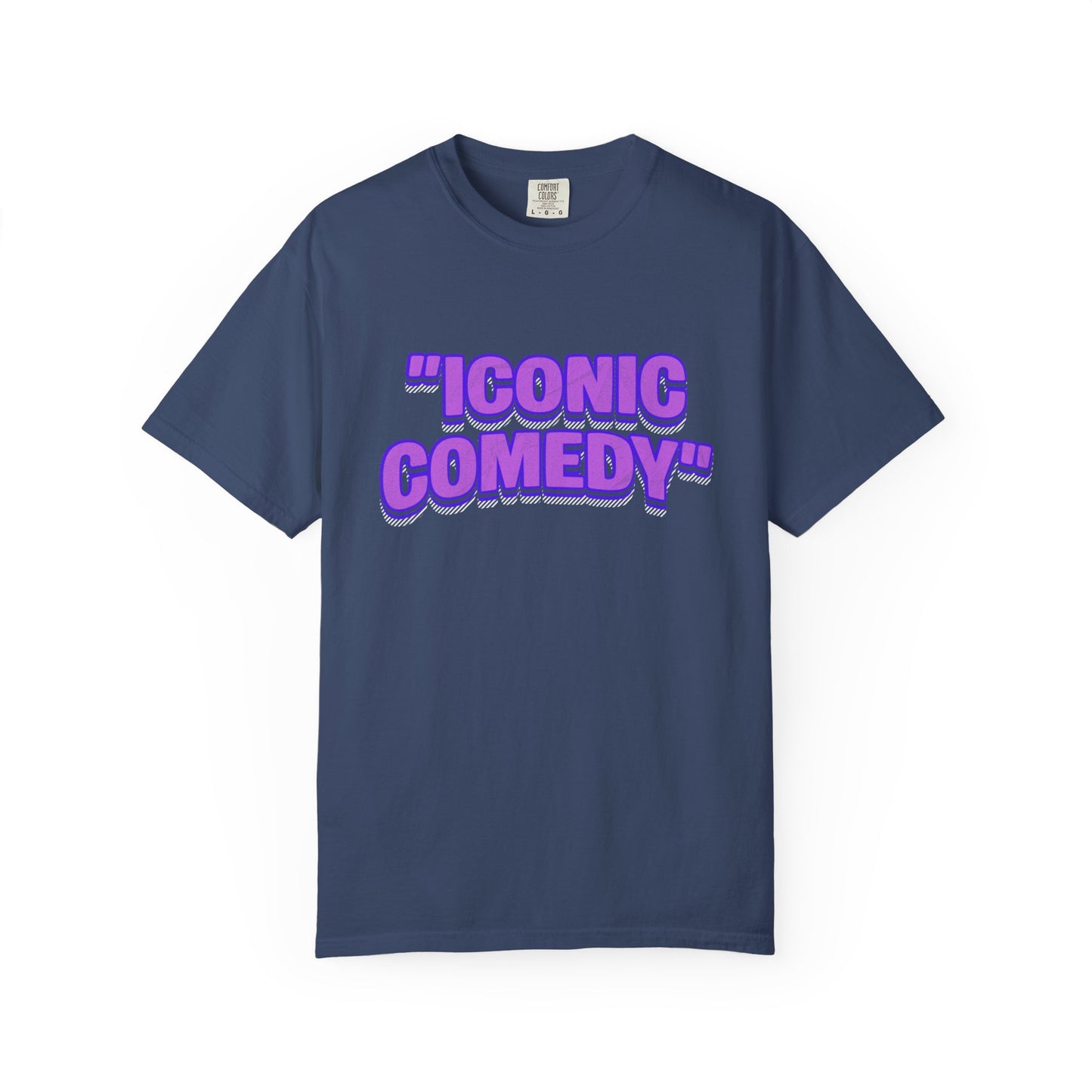 "Iconic Comedy" T-Shirt — Retro Bubble Text Tee with Galaxy 360 Back Logo