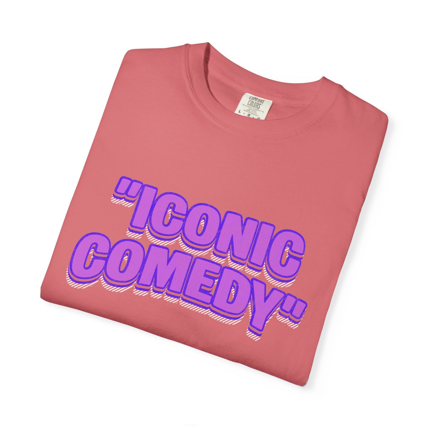 "Iconic Comedy" T-Shirt — Retro Bubble Text Tee with Galaxy 360 Back Logo