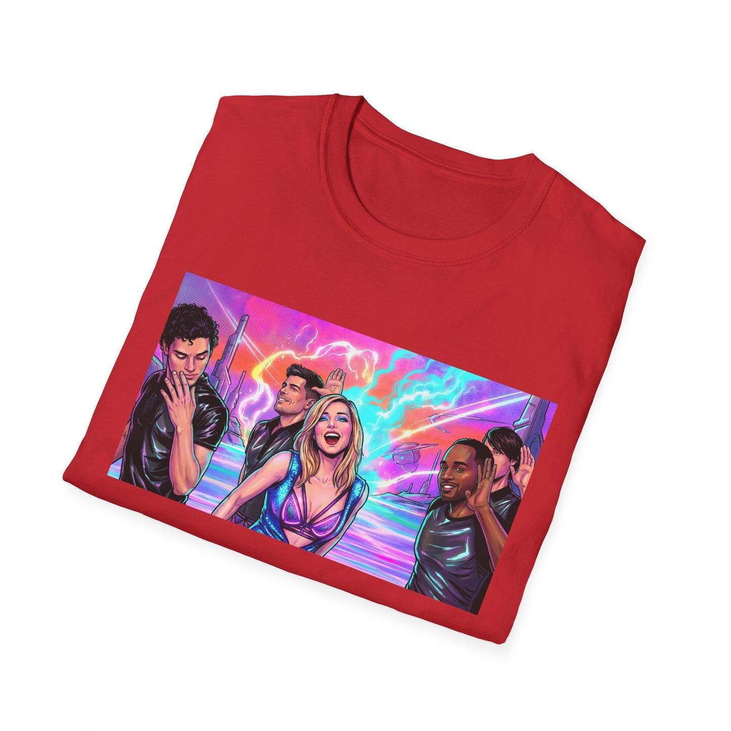 Galaxy 360 Pop Band Graphic T-Shirt — Retro Neon Concert Tee