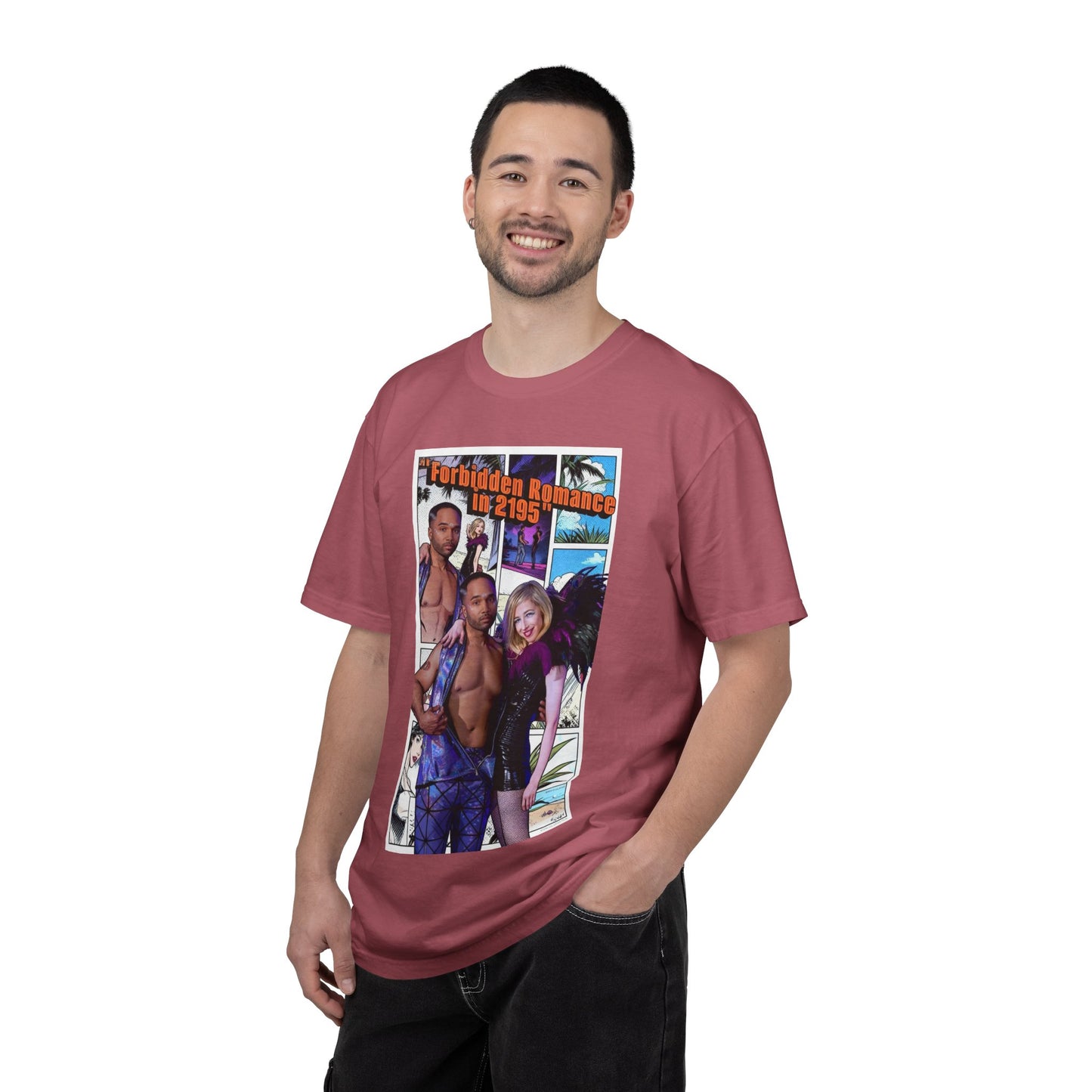 Retro Beach Romance T-Shirt — "Forbidden Romance 02.2195" Graphic Tee