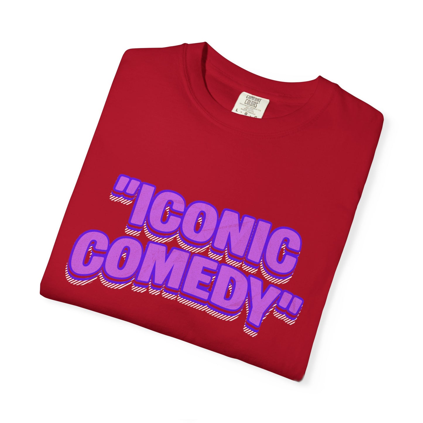 "Iconic Comedy" T-Shirt — Retro Bubble Text Tee with Galaxy 360 Back Logo