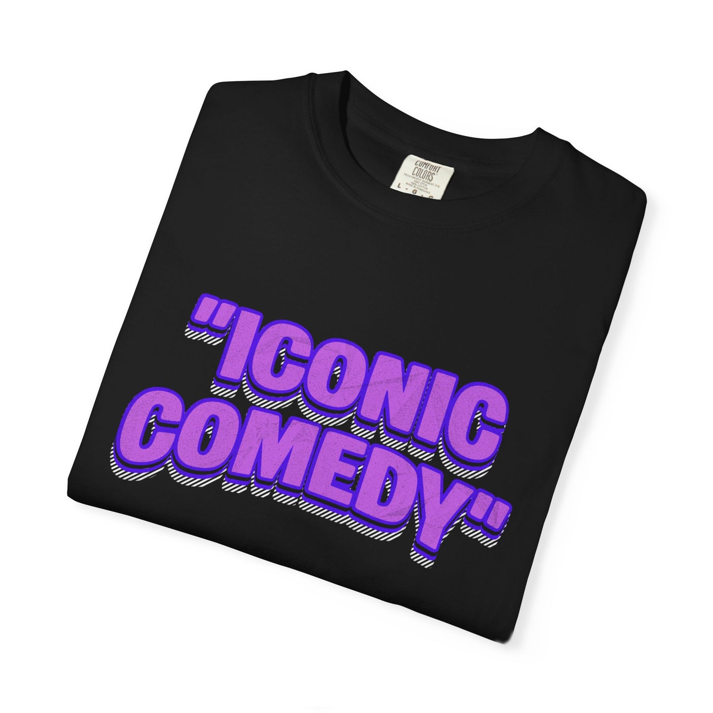 "Iconic Comedy" T-Shirt — Retro Bubble Text Tee with Galaxy 360 Back Logo