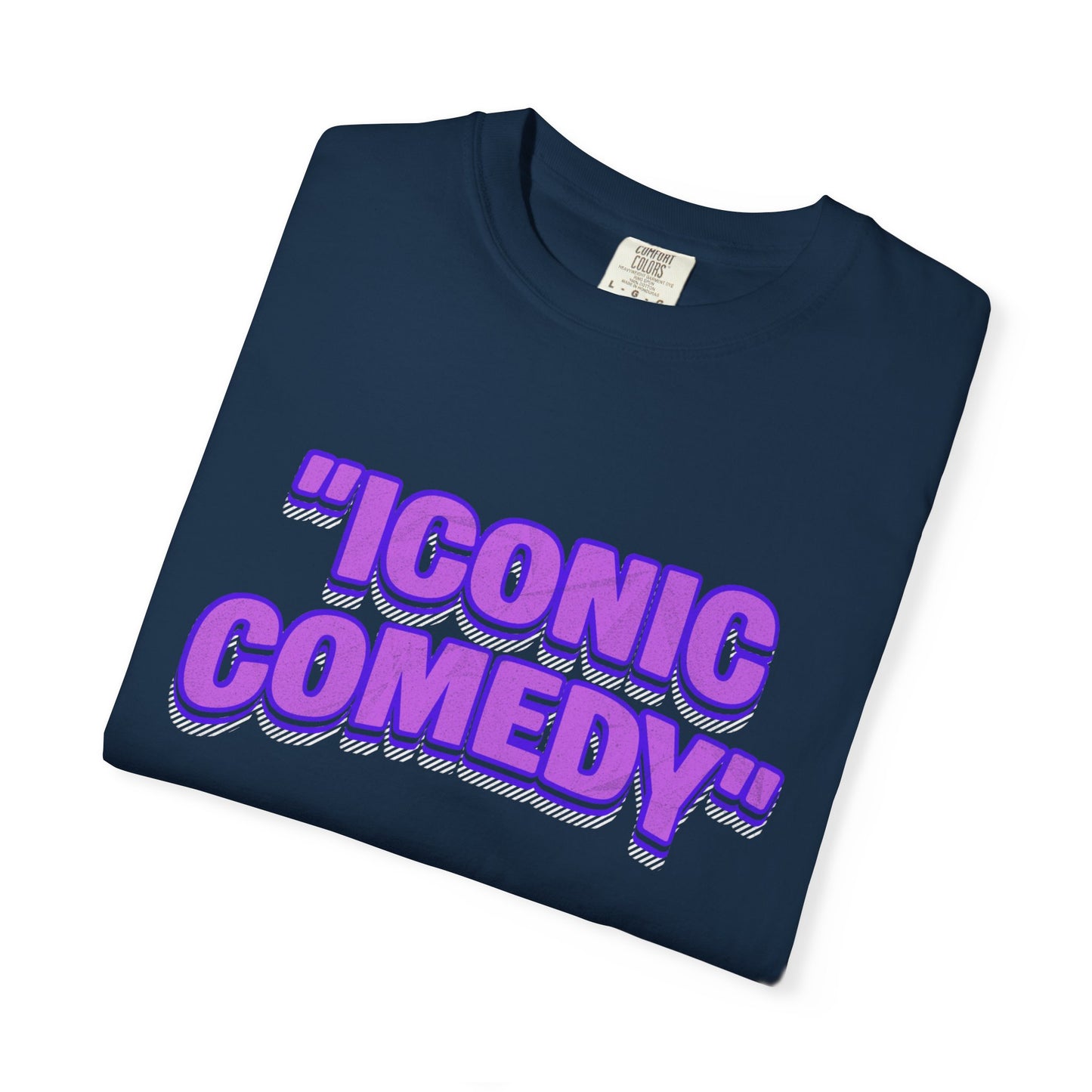 "Iconic Comedy" T-Shirt — Retro Bubble Text Tee with Galaxy 360 Back Logo