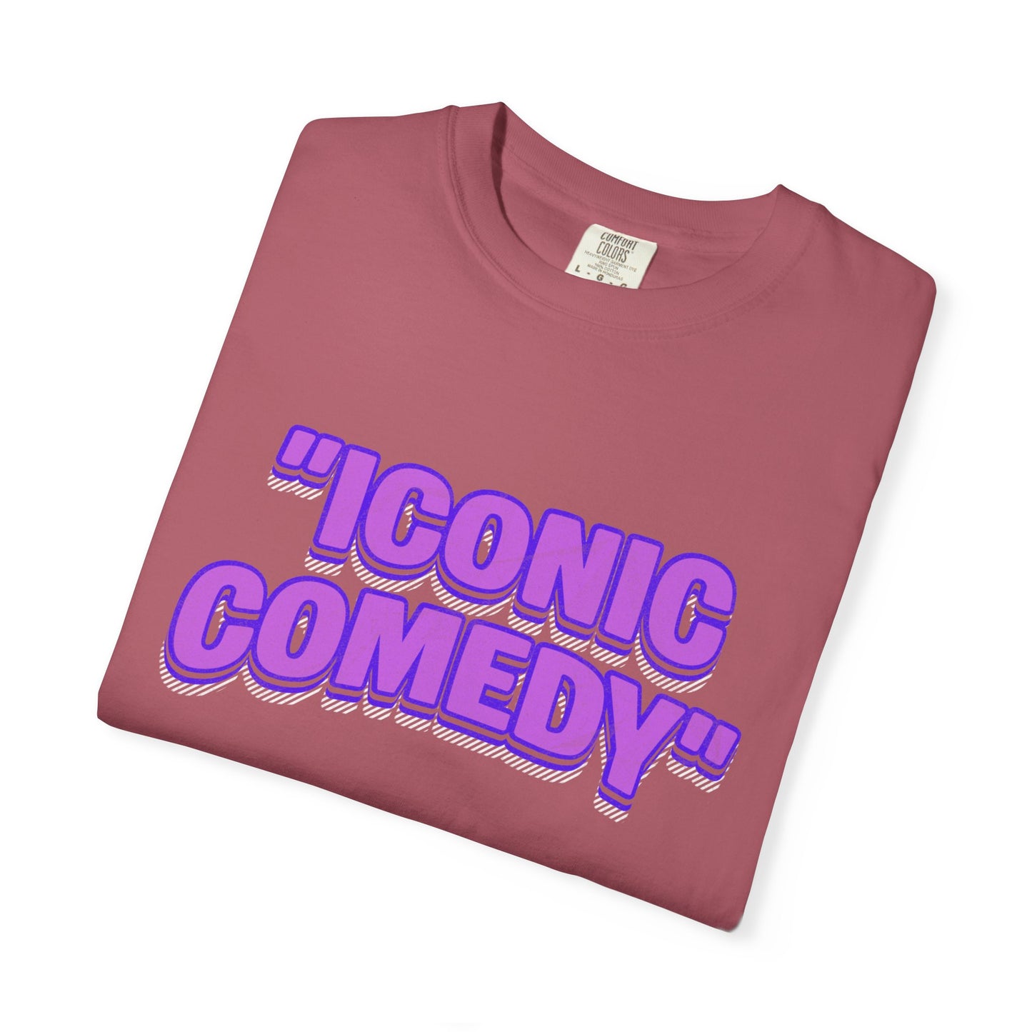 "Iconic Comedy" T-Shirt — Retro Bubble Text Tee with Galaxy 360 Back Logo