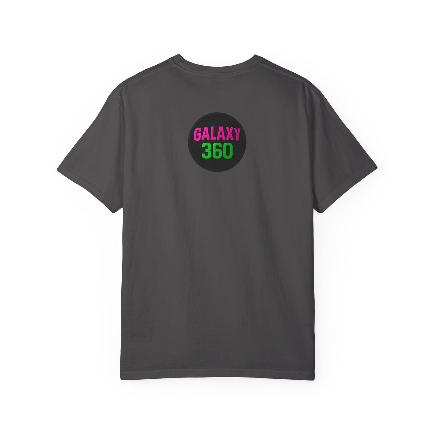 "Iconic Comedy" T-Shirt — Retro Bubble Text Tee with Galaxy 360 Back Logo