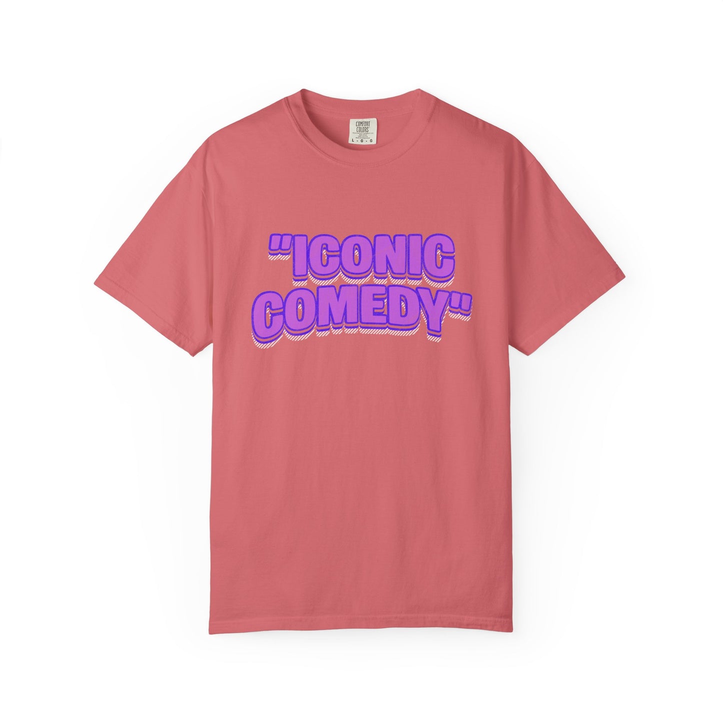 "Iconic Comedy" T-Shirt — Retro Bubble Text Tee with Galaxy 360 Back Logo